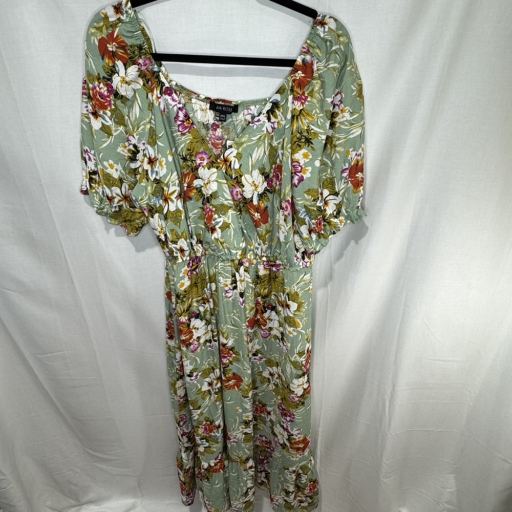 NWT Ava Rose Womens 2X Green Floral Maxi Dress Off-Shoulder Flowy Boho